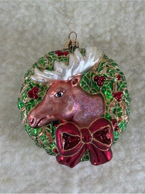 Vintage Christopher Radko Merry Christmoose Moose Wreath Glass Ornament